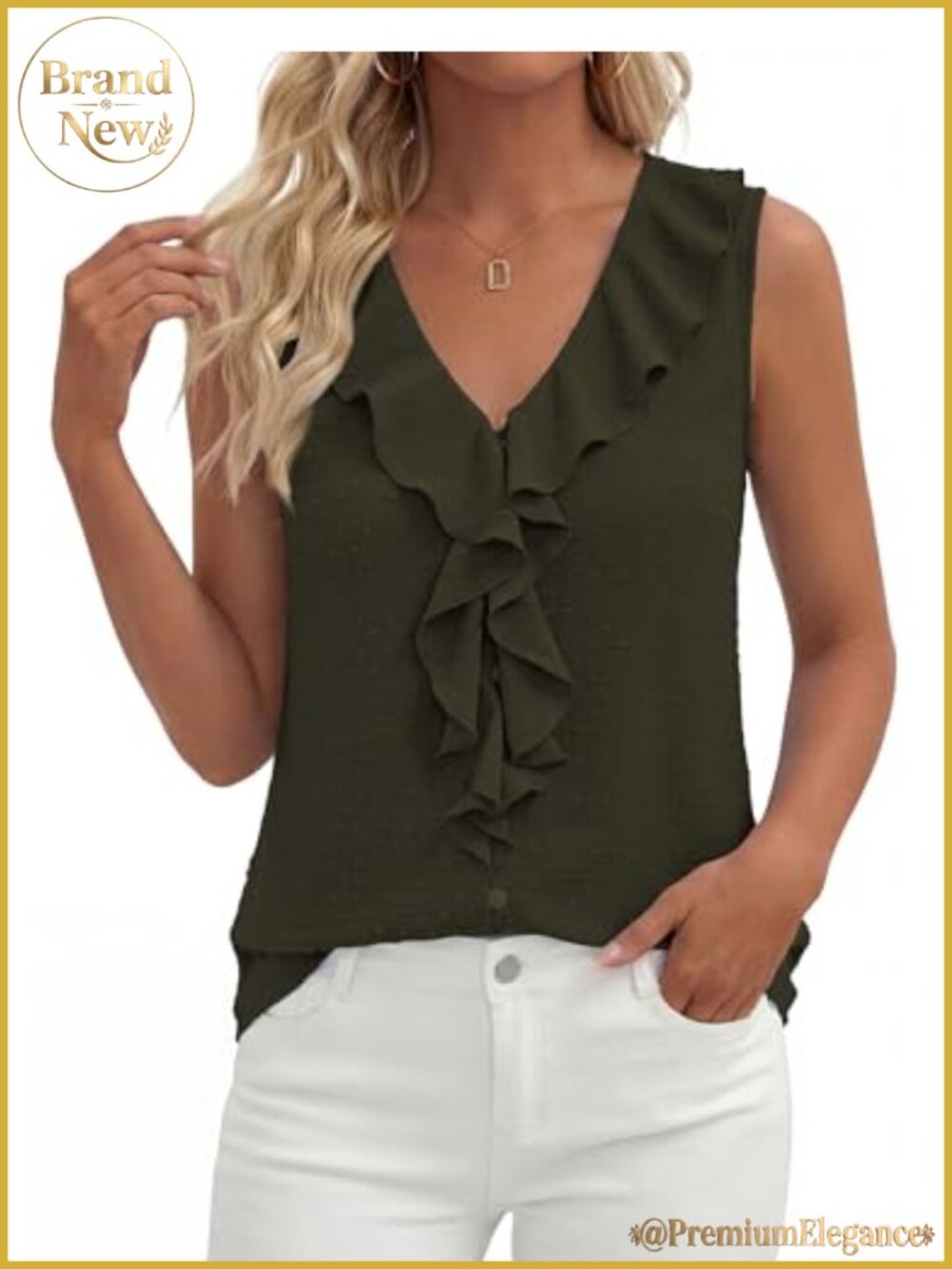 Sleeveless Ruffle Button Swiss Dot V-Neck Tank Top Blouse